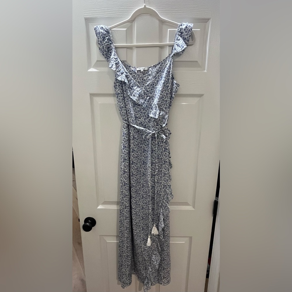 Madewell Asymmetrical Floral Dress in Blue and White